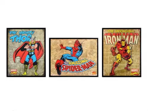 Trio de Quadros Vingadores Vintage