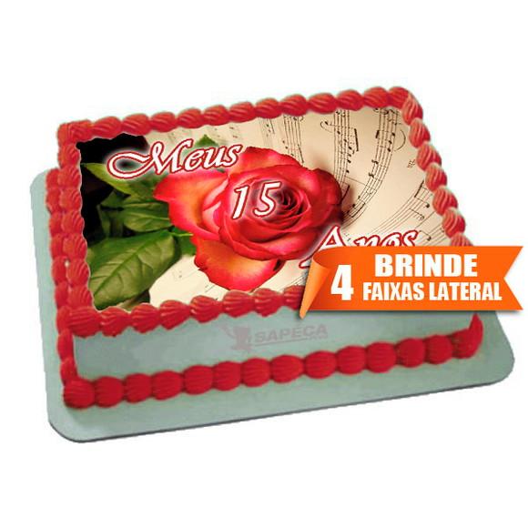 Papel arroz 15 anos Rosa Musical + Brinde Faixas Laterais
