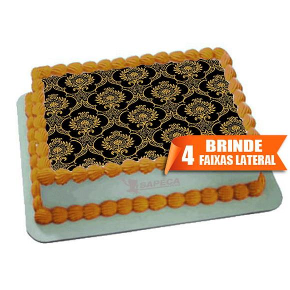 Papel arroz Arabesco Preto Dourado + Brinde Faixas Laterais