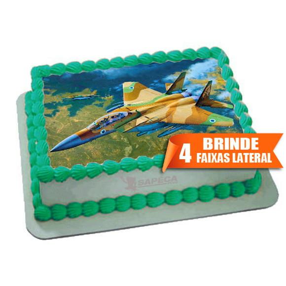 Papel arroz Avião de caça militar + Brinde Faixas Laterais