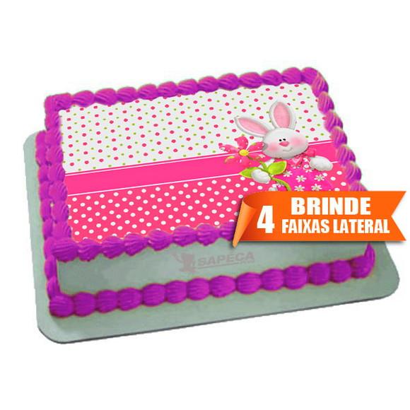 Papel arroz Coelho da Pascoa Rosa + Brinde Faixas Laterais
