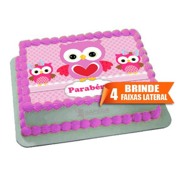 Papel arroz Coruja Rosa + Brinde Faixas Laterais