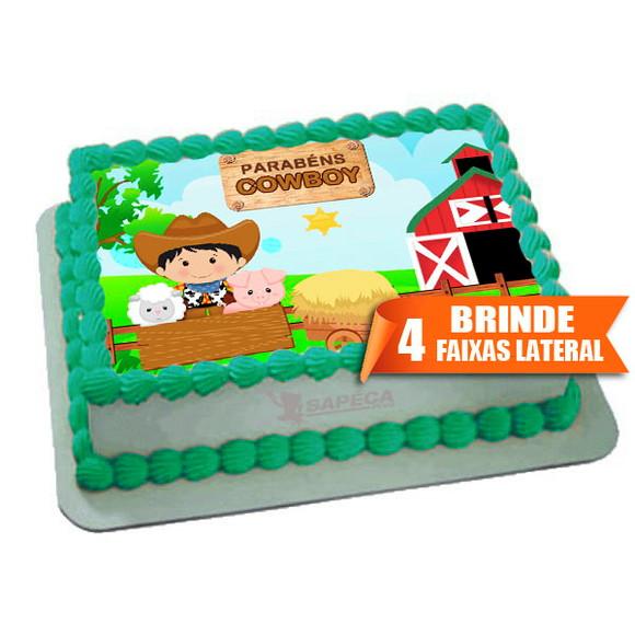 Papel arroz Cowboy Fazendinha + Brinde Faixas Laterais