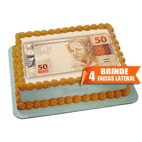 Papel arroz Dinheiro Nota 50 Reais + Brinde Faixas Lateral