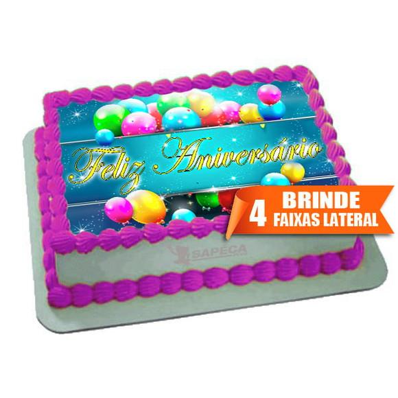 Papel arroz Feliz Aniversario + Brinde Faixas Laterais