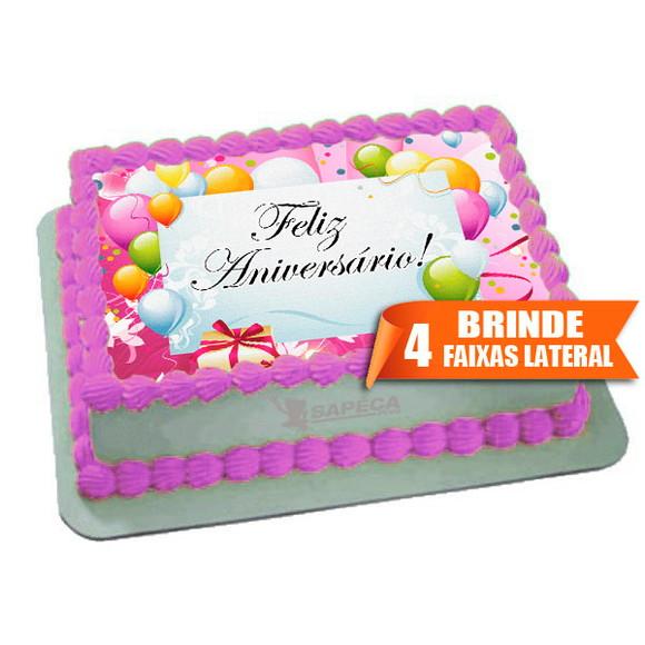 Papel arroz Feliz Aniversario Rosa + Brinde Faixas Laterais