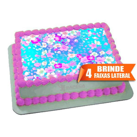 Papel arroz Floral Flores Azul + Brinde Faixas Laterais