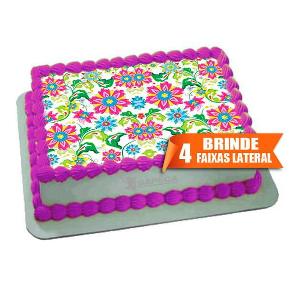 Papel arroz Floral Flores coloridas + Brinde Faixas Laterais