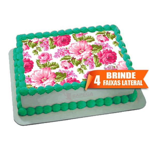 Papel arroz Floral Flores Rosas + Brinde Faixas Laterais