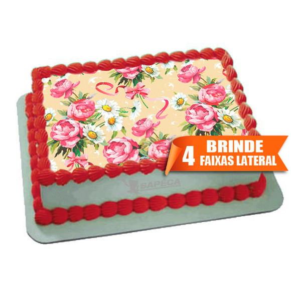 Papel arroz Flores Floral Rosa Bege + Brinde Faixas Laterais