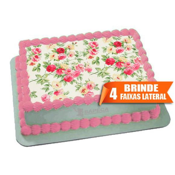 Papel arroz Flores para Bolo + Brinde Faixas Laterais