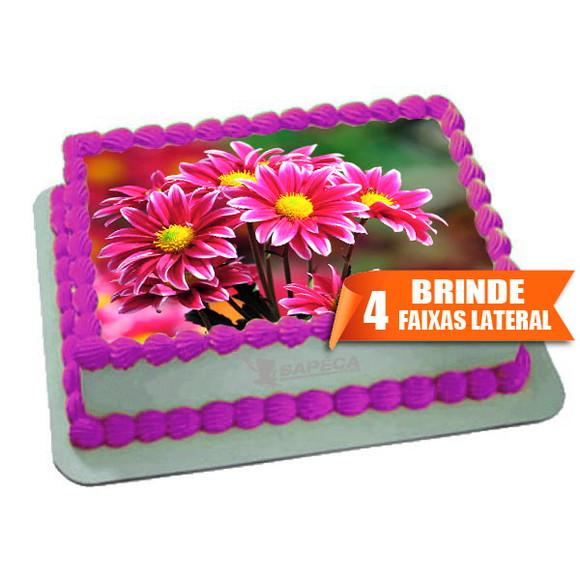 Papel arroz Flores Rosa Gerbera + Brinde Faixas Laterais