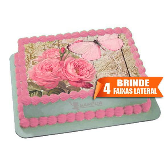 Papel arroz Flores Rosas Madeira + Brinde Faixas Laterais