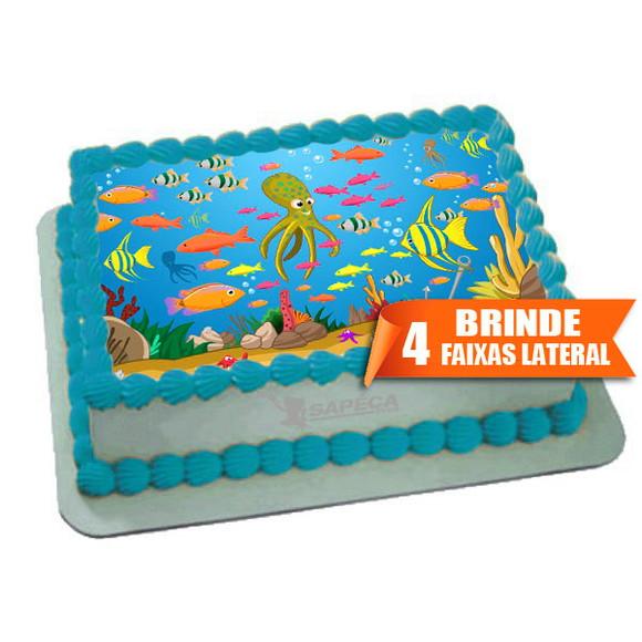 Papel arroz Fundo do Mar Peixe+ Brinde Faixas Laterais