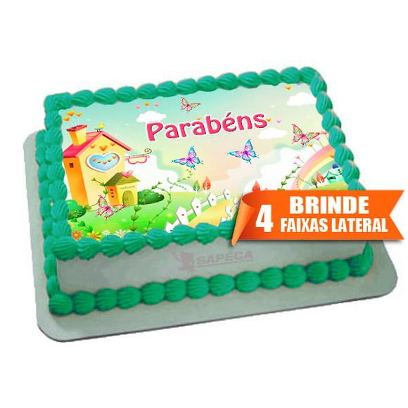 Papel arroz Jardim Encantado Parabéns + Brinde Faixa Lateral