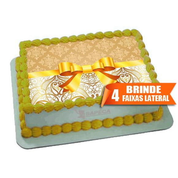 Papel arroz Laço Dourado Presente + Brinde Faixas Laterais