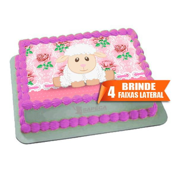 Papel arroz Ovelha para menina rosa + Brinde Faixas Lateral