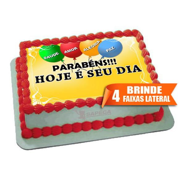 Papel arroz Parabéns é seu Dia + Brinde laterais