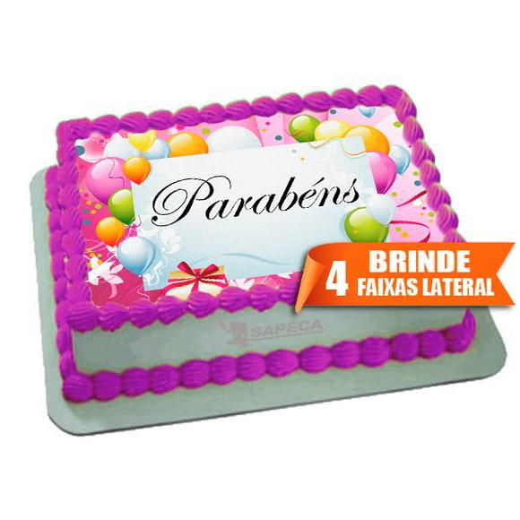 Papel arroz Parabéns Rosa + Brinde laterais