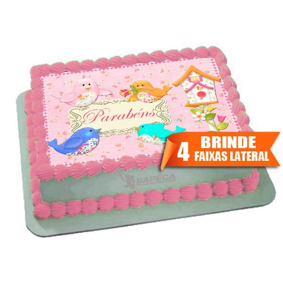 Papel arroz Passarinhos Parabéns + Brinde Faixas Laterais