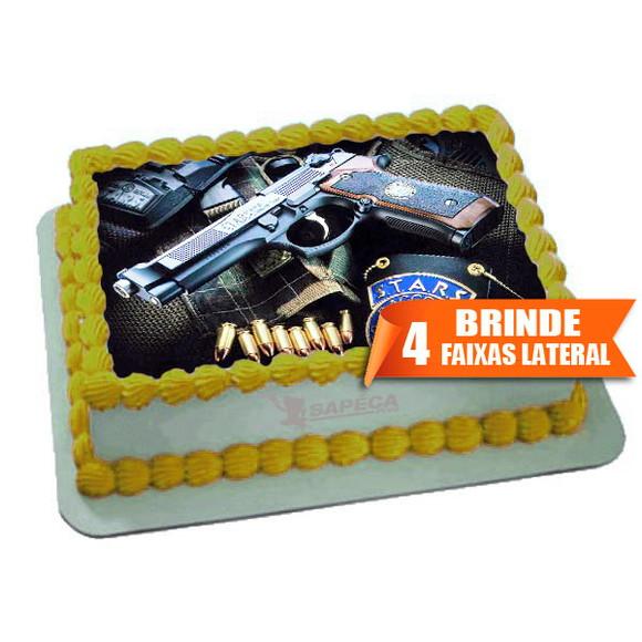 Papel arroz Revolver Pistola + Brinde Faixas Laterais
