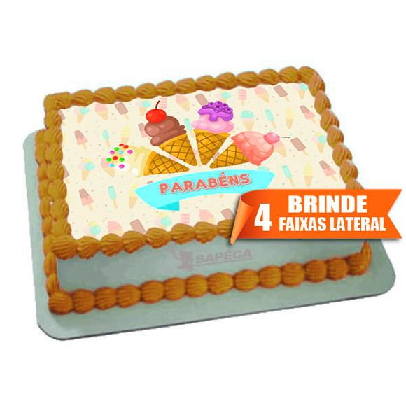 Papel arroz Sorvete para Bolo + Brinde Faixas Laterais