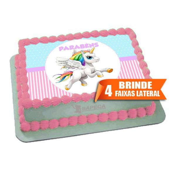 Papel arroz Unicornio + Brinde Faixas Laterais para Bolo