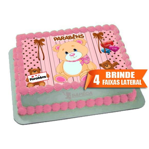 Papel arroz Ursinho Rosa + Brinde Faixas Laterais