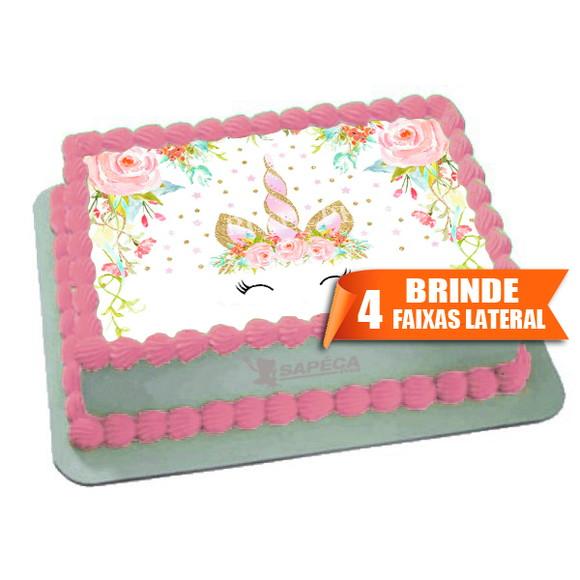 Unicornio Papel arroz para Bolo + Brinde Faixas Laterais