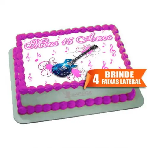 Papel arroz 15 anos guitarra + Brinde Faixas Laterais