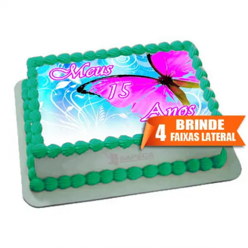 Papel arroz 15 anos Borboletas + Brinde Faixas Laterais