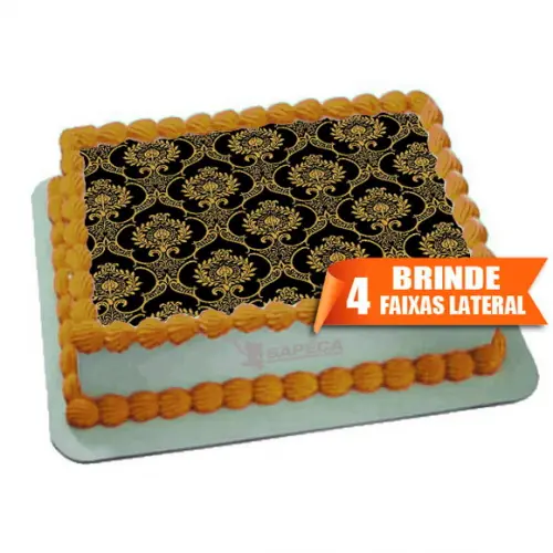 Papel arroz Arabesco Preto Dourado + Brinde Faixas Laterais