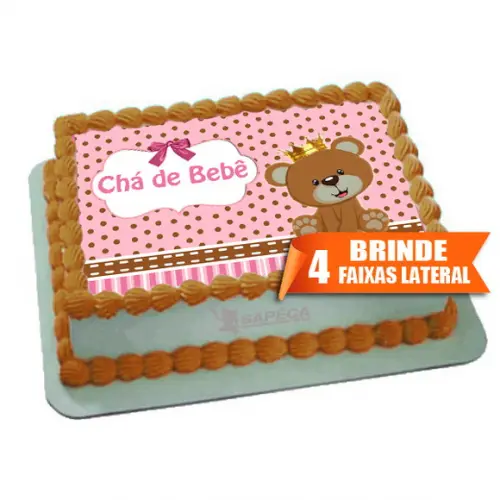 Papel arroz Chá Bebê Ursinha Rosa + Brinde Faixas Laterais