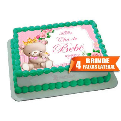 Papel arroz Chá de Bebê Menina Ursa + Brinde Faixas Laterais
