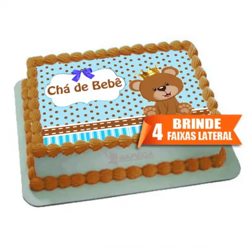 Papel arroz Chá de Bebê Ursinho Azul + Brinde Faixas Lateral