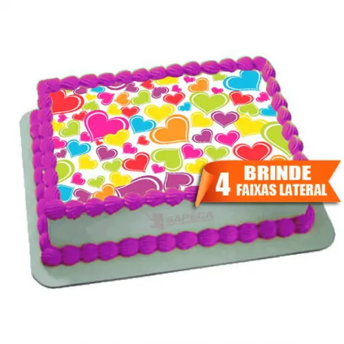 Papel arroz Coração Colorido + Brinde Faixas Laterais