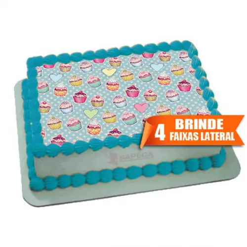 Papel arroz Cupcake estampa Azul + Brinde Faixas Laterais