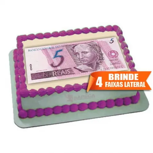 Papel arroz Dinheiro Nota de 5 Reais + Brinde Faixas Lateral