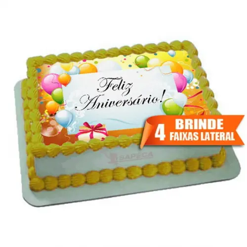 Papel arroz Feliz Aniversario + Brinde Faixas Laterais