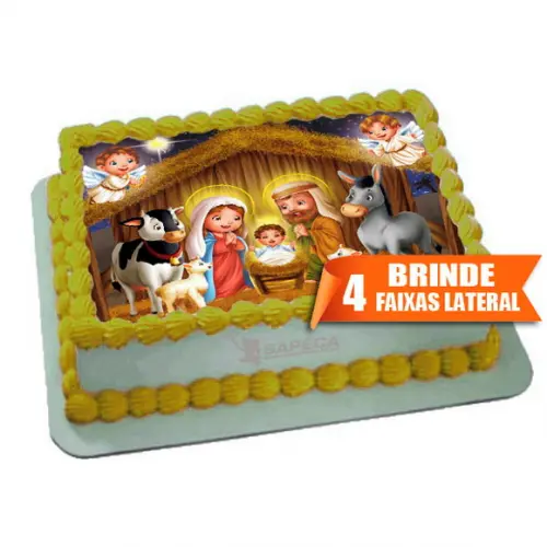 Papel arroz Feliz Natal para Bolo + Brinde Faixas Lateral