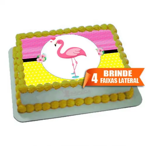 Papel arroz Flamingo para Bolo + Brinde Faixas Laterais
