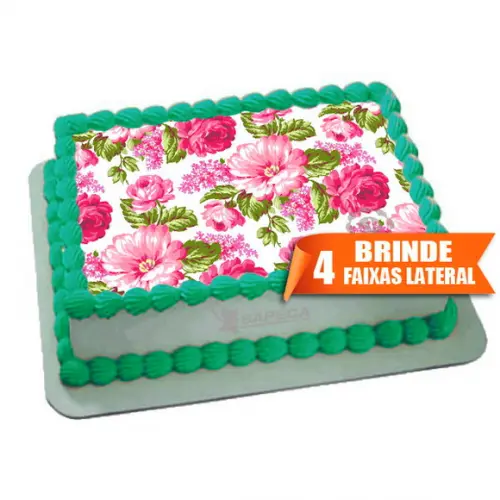 Papel arroz Floral Flores Rosas + Brinde Faixas Laterais
