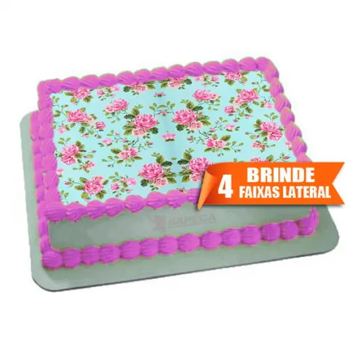 Papel arroz Floral rosa e verde + Brinde Faixas Laterais