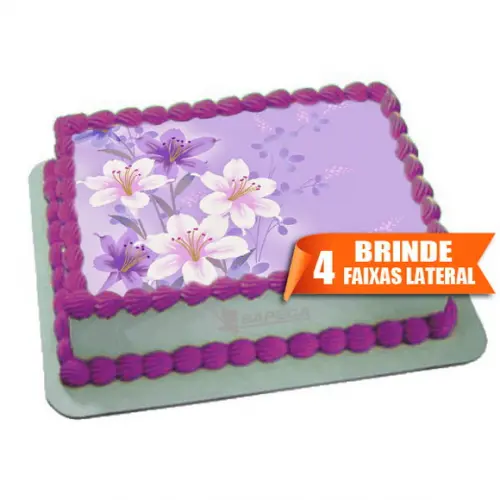 Papel arroz Flores Branca e Lilas + Brinde Faixas Laterais