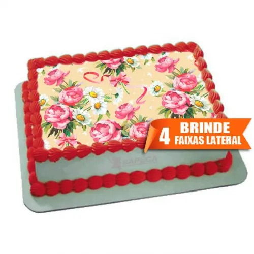 Papel arroz Flores Floral Rosa Bege + Brinde Faixas Laterais