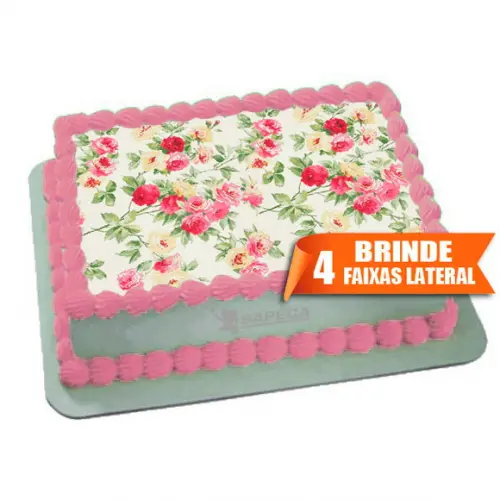 Papel arroz Flores para Bolo + Brinde Faixas Laterais