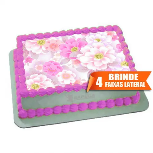 Papel arroz Flores Rosa e Branca + Brinde Faixas Laterais