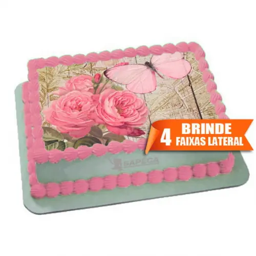 Papel arroz Flores Rosas Madeira + Brinde Faixas Laterais