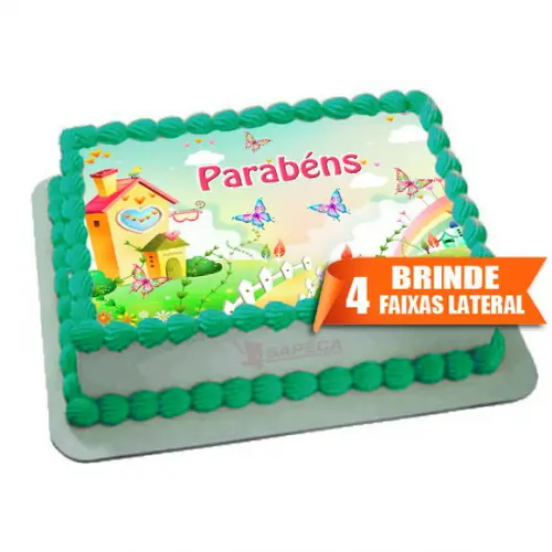 Papel arroz Jardim Encantado Parabéns + Brinde Faixa Lateral