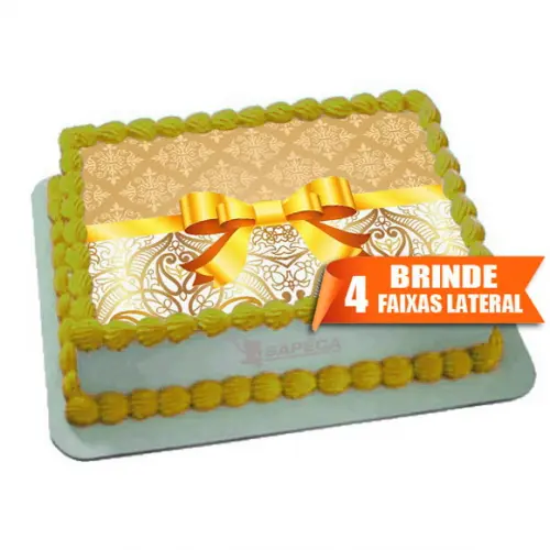 Papel arroz Laço Dourado Presente + Brinde Faixas Laterais